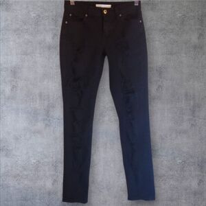 Eunina Jeans Womens Size 0 Black Sexy Boyfriend Low Rise Crop Destroyed Rip